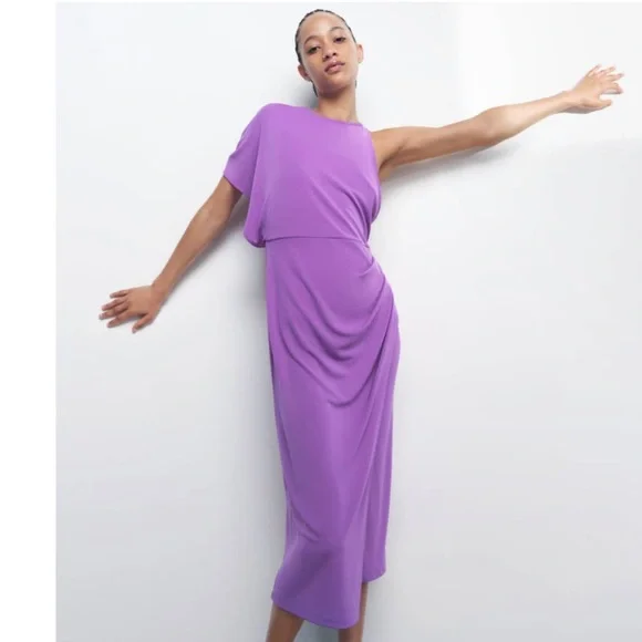 draped asymmetrical dress zara NEVER WORN Zara draped asymmetrical dress in lilac